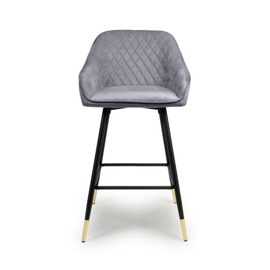 Savanna Brushed Velvet Grey Bar Stool - Blythe Living