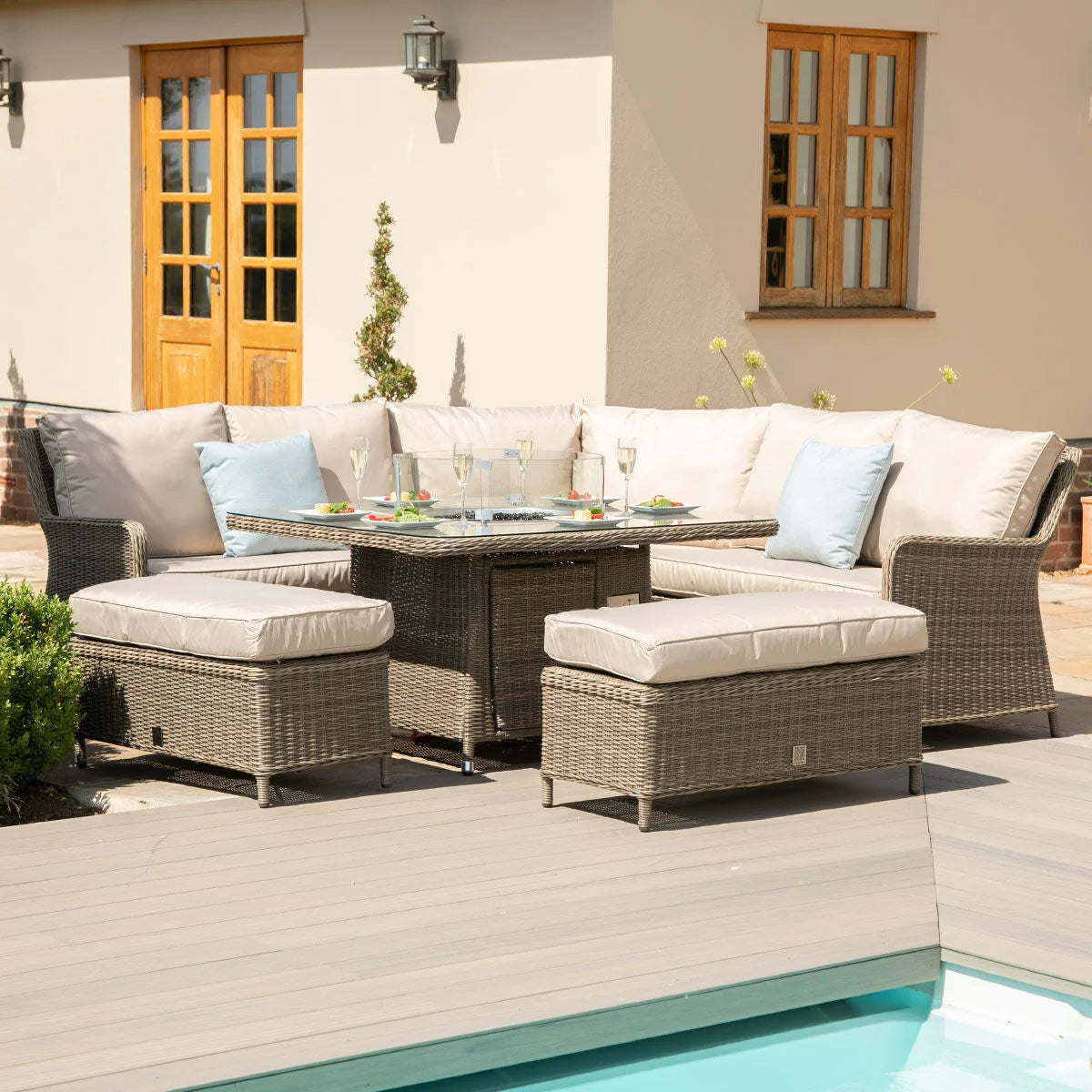 Maze - Winchester Royal Rattan Corner Dining Sofa Set with Fire Pit Table - Blythe Living