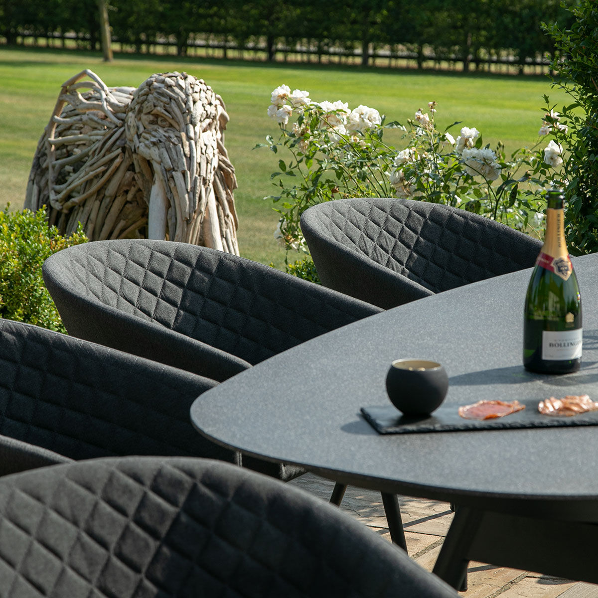 Maze - Outdoor Fabric Ambition 8 Seat Oval Dining Set - Charcoal - Blythe Living