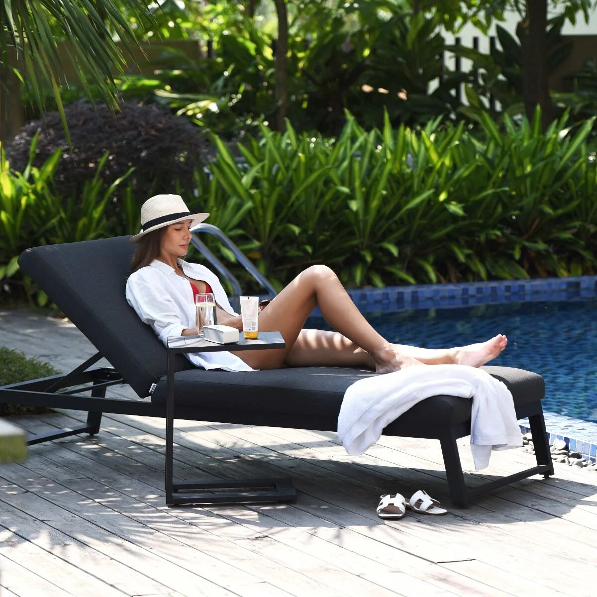 Maze - Outdoor Fabric Allure Sun Lounger - Charcoal - Blythe Living