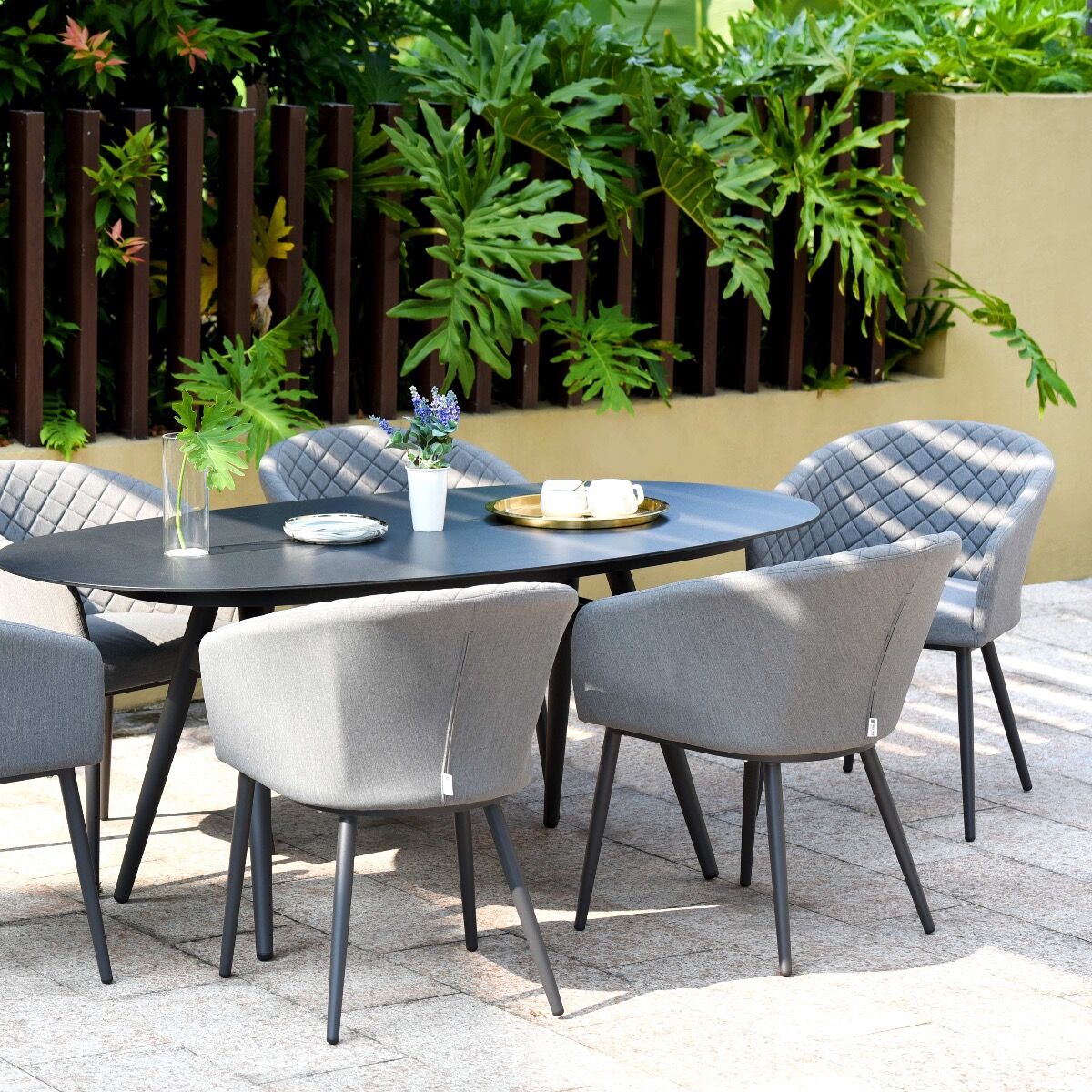 Maze - Outdoor Fabric Ambition 6 Seat Oval Dining Set - Flanelle - Blythe Living
