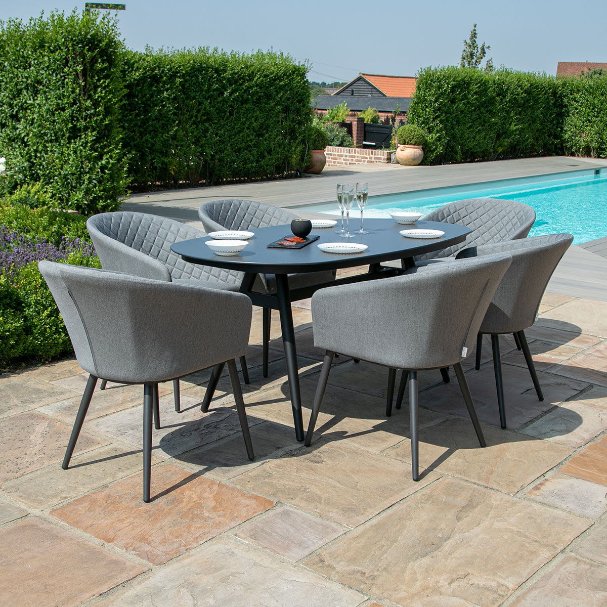 Maze - Outdoor Fabric Ambition 6 Seat Oval Dining Set - Flanelle - Blythe Living
