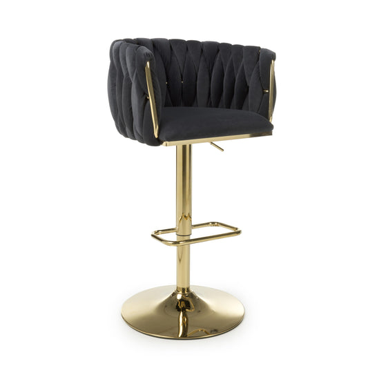Bellaire Brushed Velvet Black Bar Stool - Blythe Living