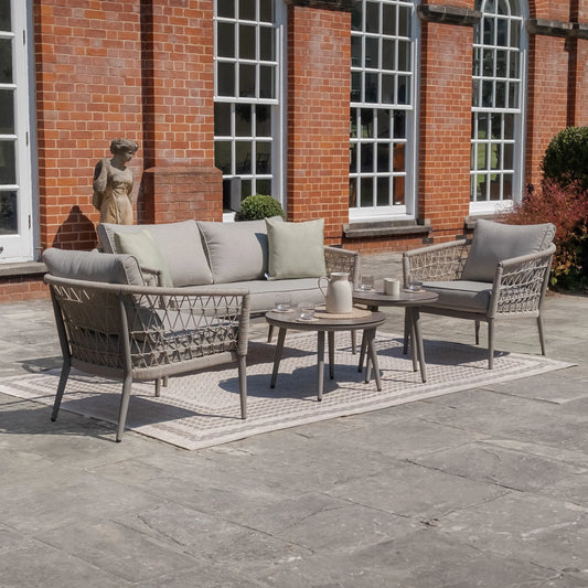 Maze - Monaco Rope Weave 2 Seat Sofa Set with Pair of Round Coffee Tables - Cool Linen - Blythe Living