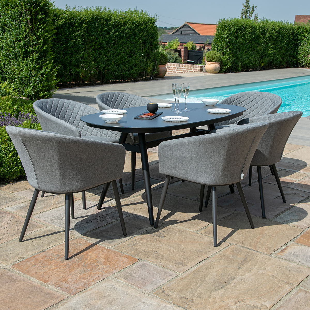 Maze - Outdoor Fabric Ambition 6 Seat Oval Dining Set - Flanelle - Blythe Living