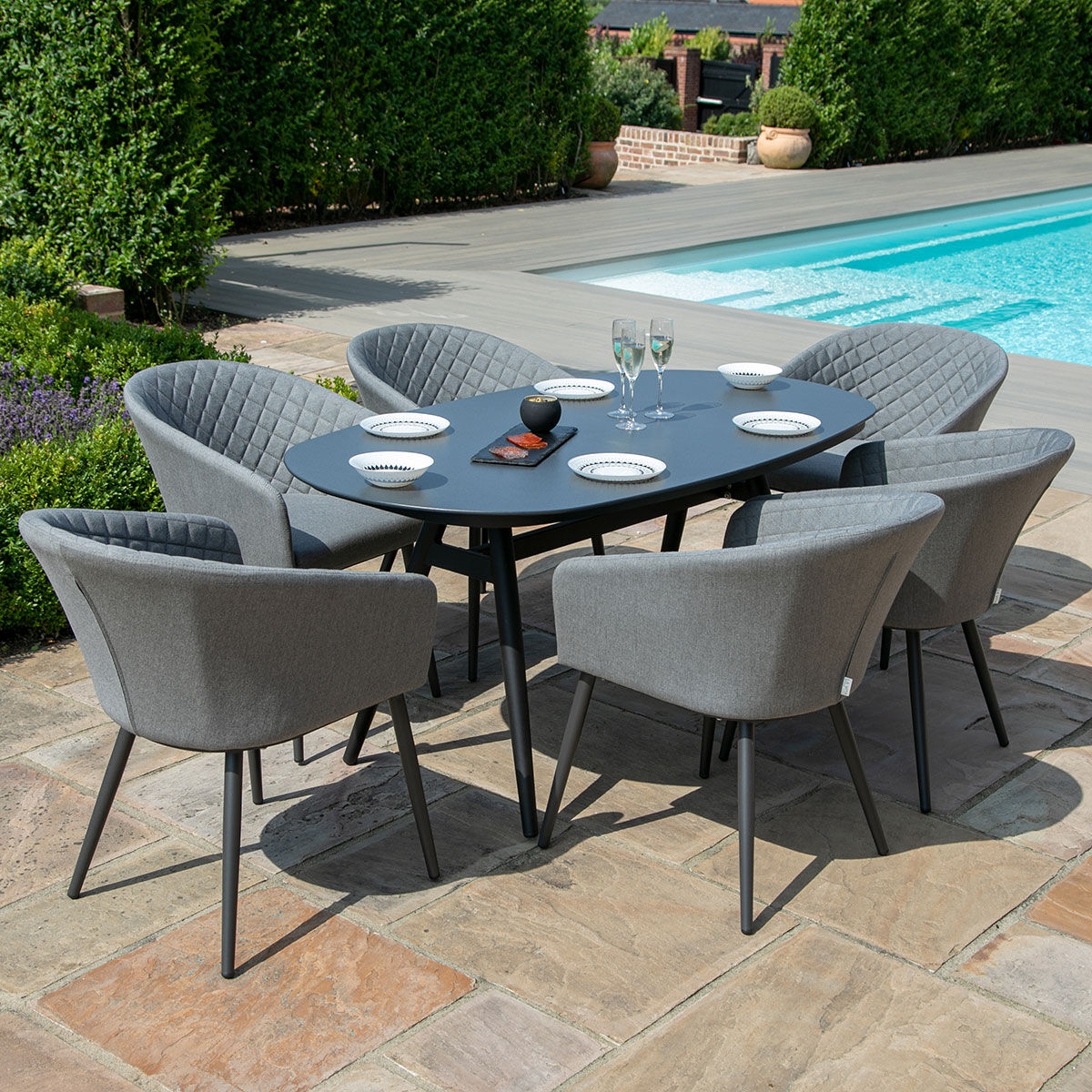 Maze - Outdoor Fabric Ambition 6 Seat Oval Dining Set - Flanelle - Blythe Living