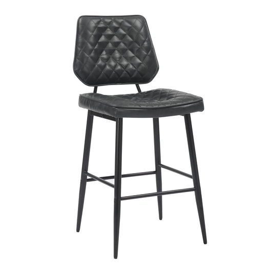 Garrick Real Leather Black Bar Stool - Blythe Living