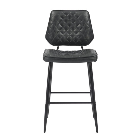 Garrick Real Leather Black Bar Stool - Blythe Living