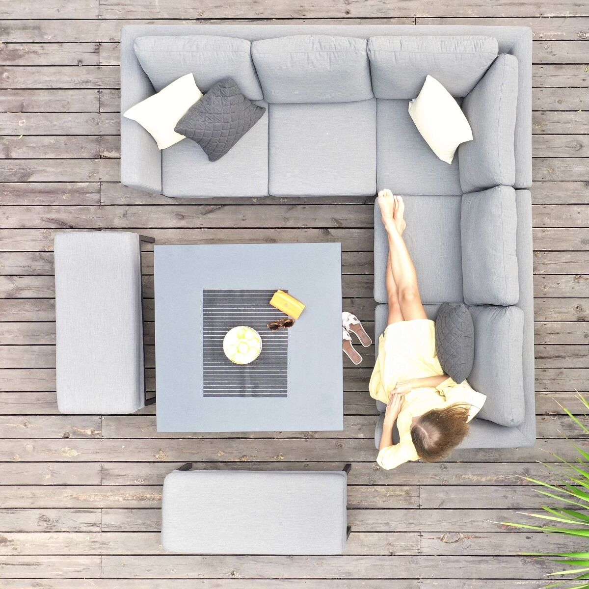 Maze - Outdoor Fabric Pulse Square Corner Dining Set with Rising Table - Flanelle - Blythe Living