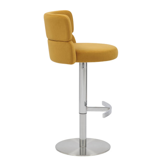 Mason Brushed Velvet Mustard/Brushed Steel Bar Stool - Blythe Living