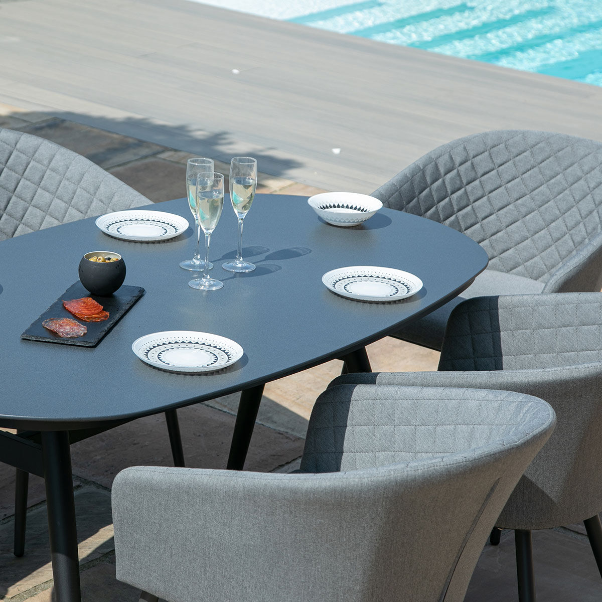 Maze - Outdoor Fabric Ambition 6 Seat Oval Dining Set - Flanelle - Blythe Living