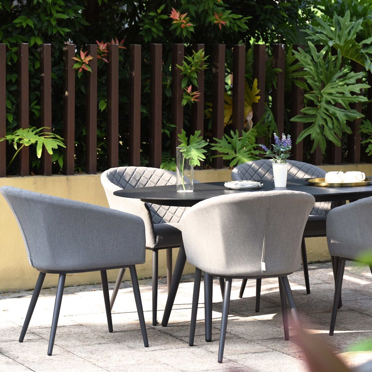 Maze - Outdoor Fabric Ambition 6 Seat Oval Dining Set - Flanelle - Blythe Living