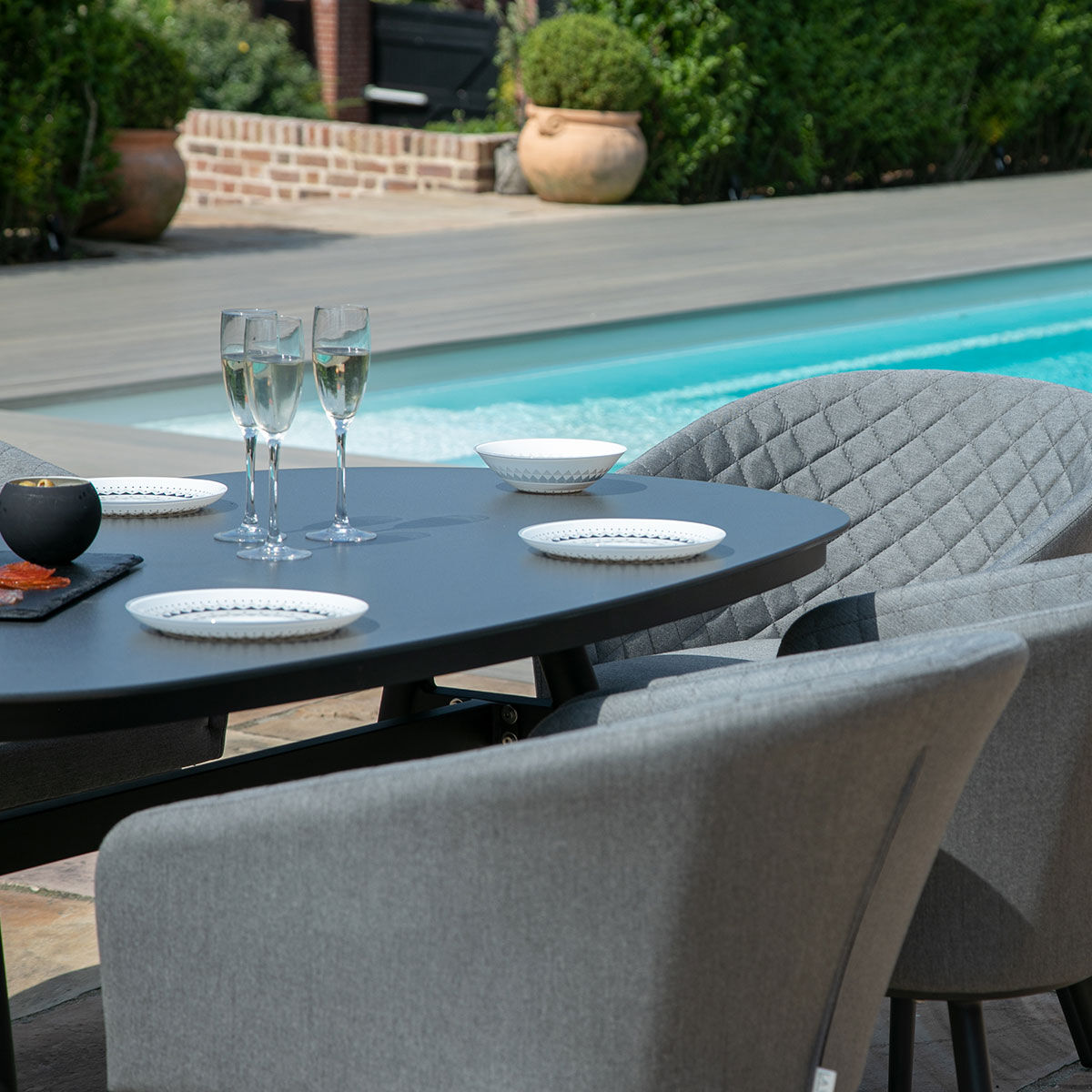 Maze - Outdoor Fabric Ambition 6 Seat Oval Dining Set - Flanelle - Blythe Living
