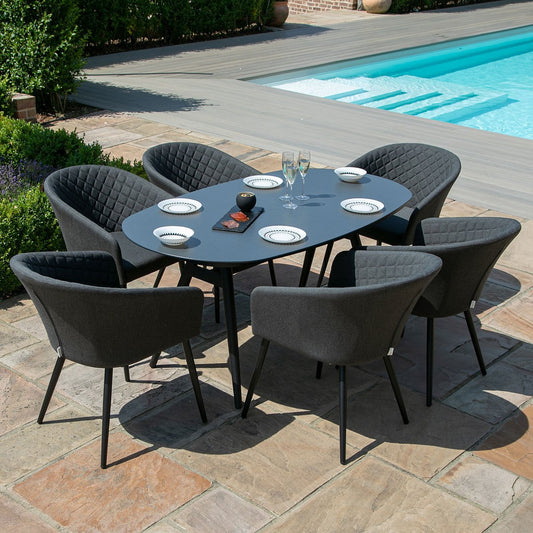Maze - Outdoor Fabric Ambition 6 Seat Oval Dining Set - Charcoal - Blythe Living
