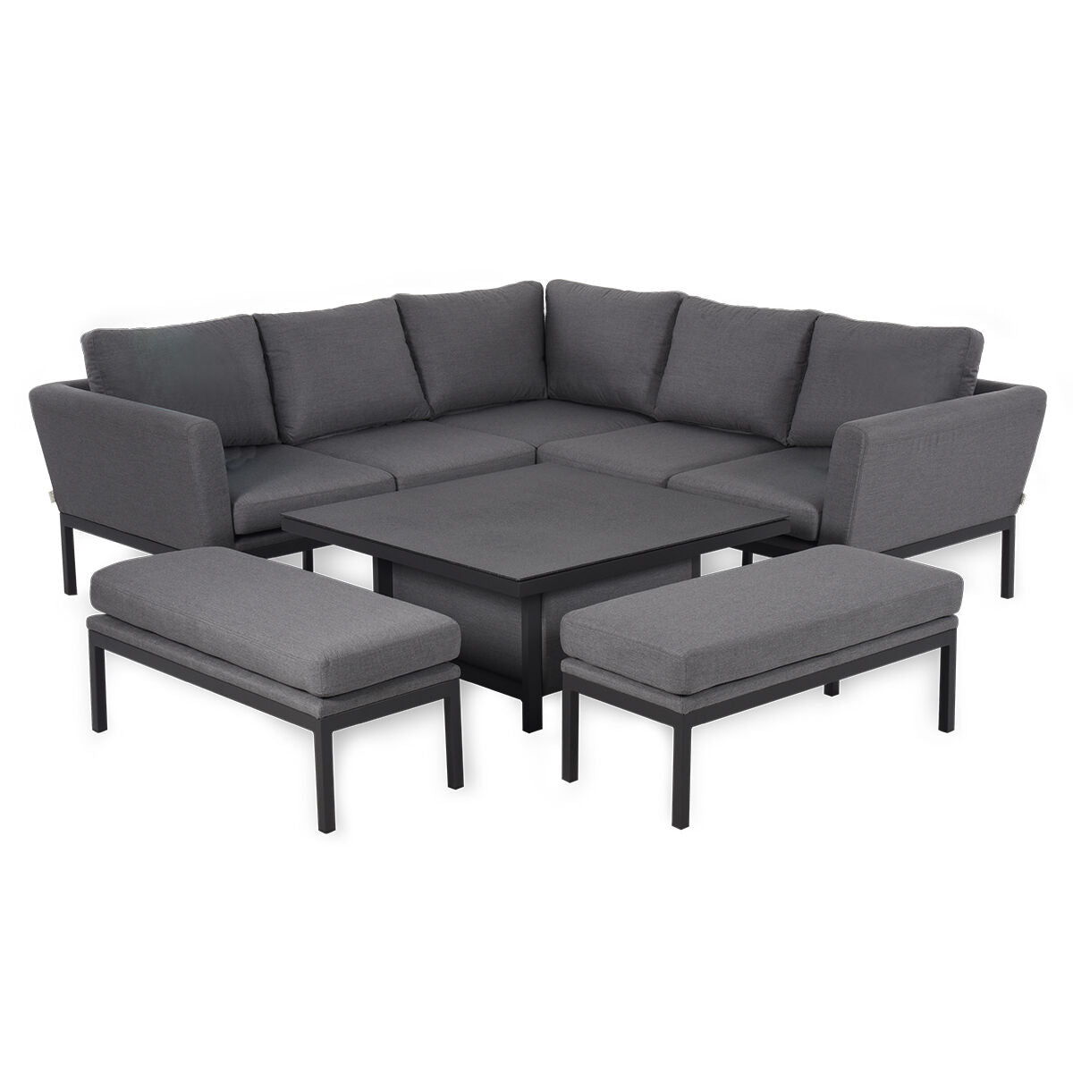 Maze - Outdoor Fabric Pulse Square Corner Dining Set with Rising Table - Flanelle - Blythe Living