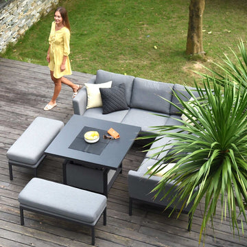 Maze - Outdoor Fabric Pulse Square Corner Dining Set with Rising Table - Flanelle - Blythe Living