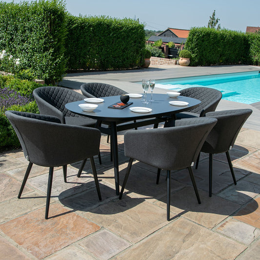 Maze - Outdoor Fabric Ambition 6 Seat Oval Dining Set - Charcoal - Blythe Living