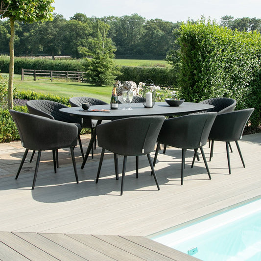 Maze - Outdoor Fabric Ambition 8 Seat Oval Dining Set - Charcoal - Blythe Living