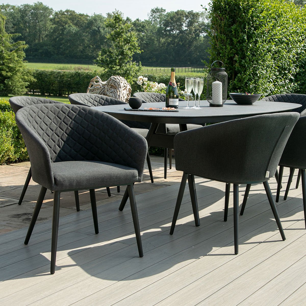 Maze - Outdoor Fabric Ambition 8 Seat Oval Dining Set - Charcoal - Blythe Living
