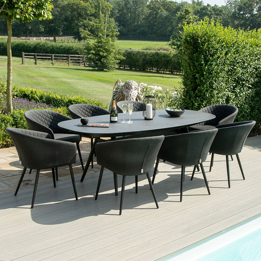 Maze - Outdoor Fabric Ambition 8 Seat Oval Dining Set - Charcoal - Blythe Living