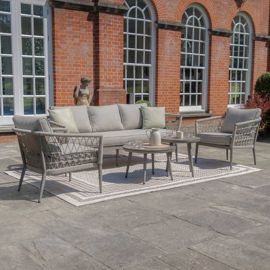 Maze - Monaco Rope Weave 3 Seat Sofa Set with Pair of Round Coffee Tables - Cool Linen - Blythe Living