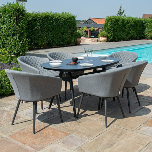 Maze - Outdoor Fabric Ambition 6 Seat Oval Dining Set - Flanelle - Blythe Living