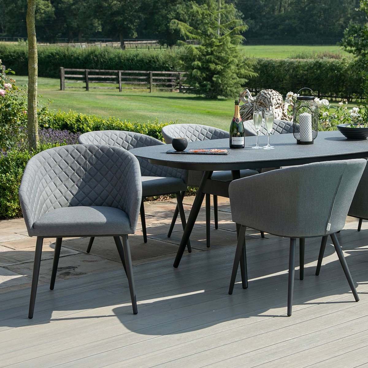 Maze - Outdoor Fabric Ambition 8 Seat Oval Dining Set - Flanelle - Blythe Living