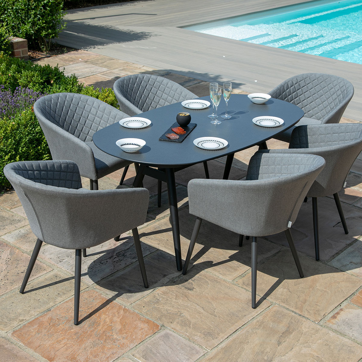 Maze - Outdoor Fabric Ambition 6 Seat Oval Dining Set - Flanelle - Blythe Living