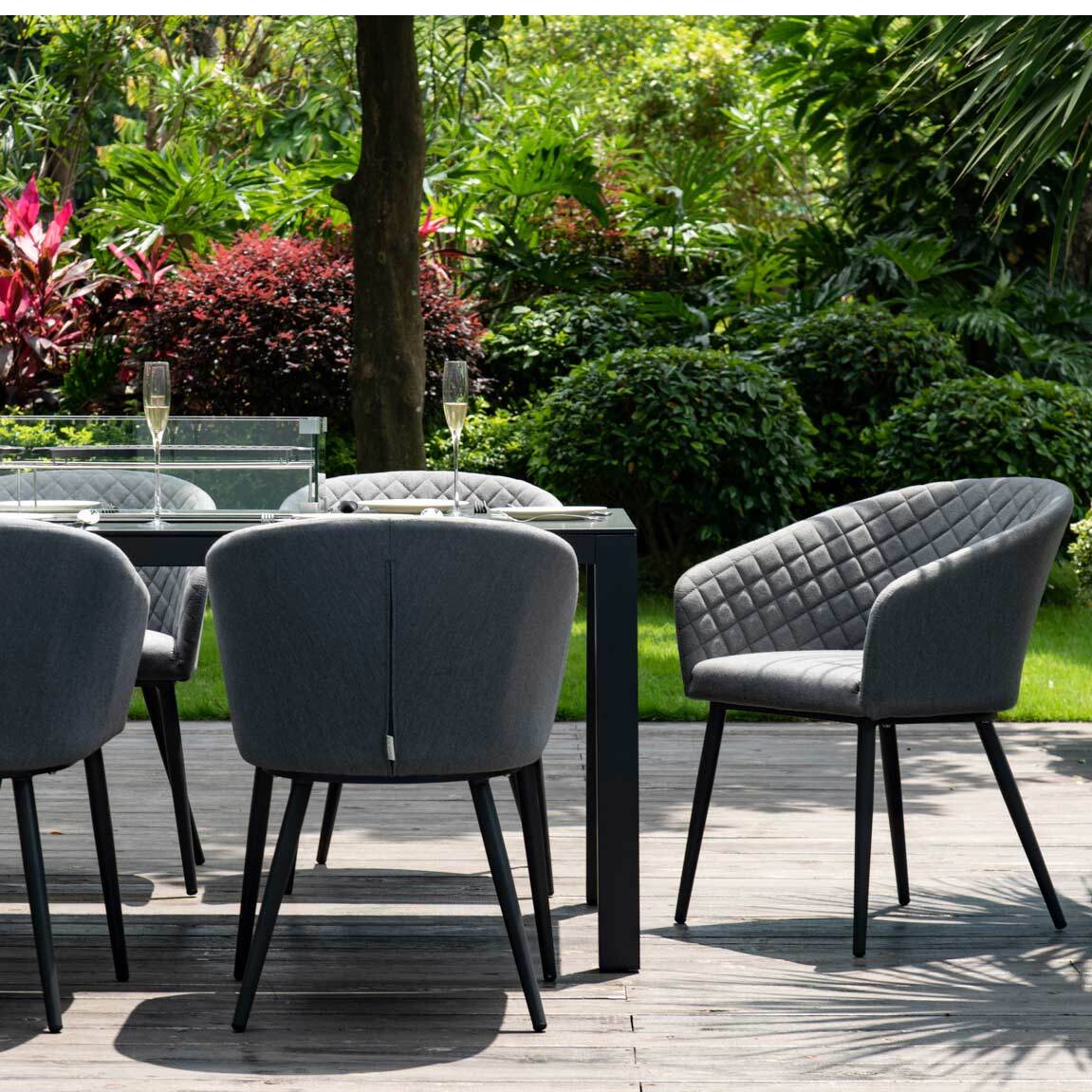 Maze - Outdoor Fabric Ambition 8 Seat Rectangular Dining Set with Fire Pit Table - Flanelle - Blythe Living