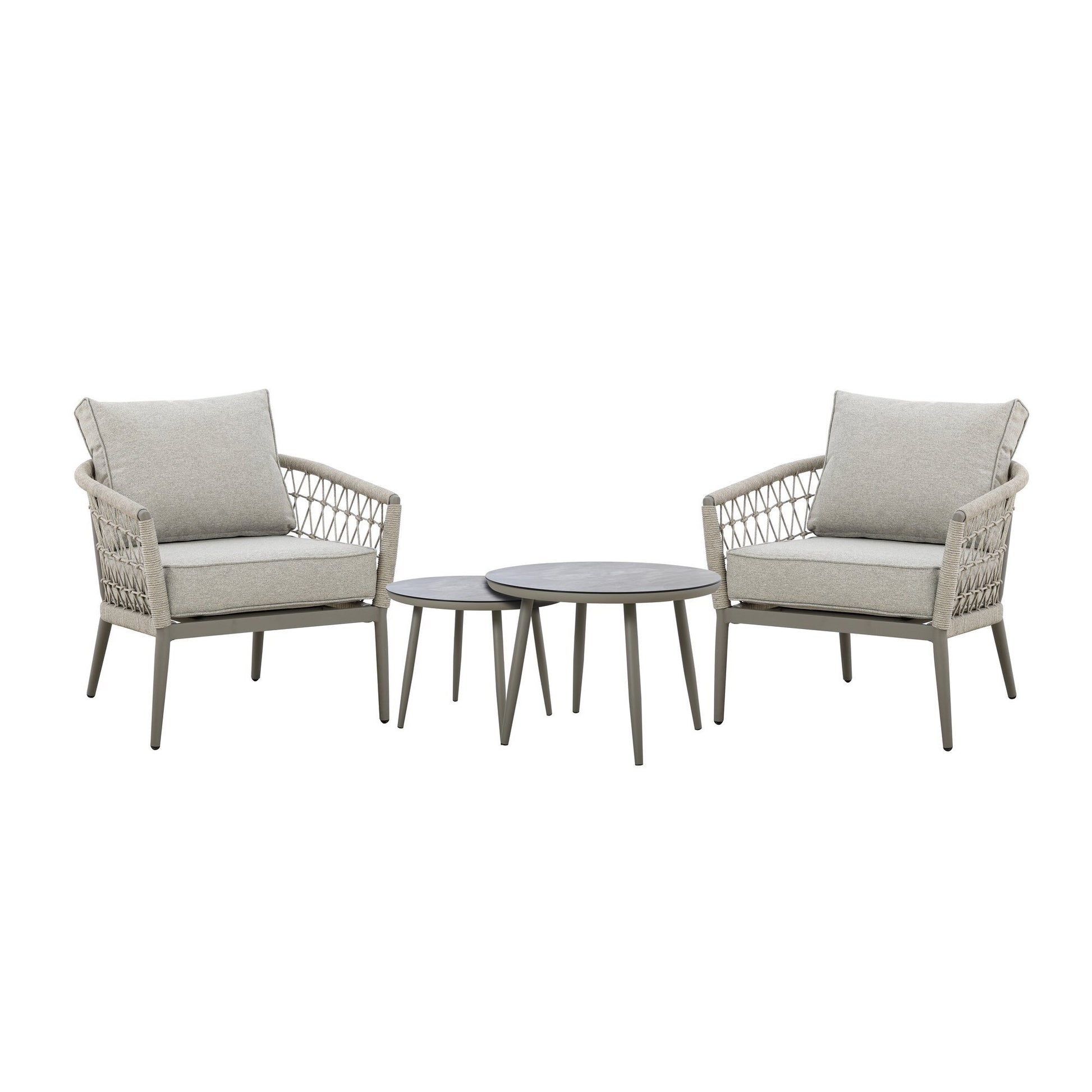 Maze - Monaco Rope Weave Lounge Set with 2 Round Coffee Tables - Cool Linen - Blythe Living