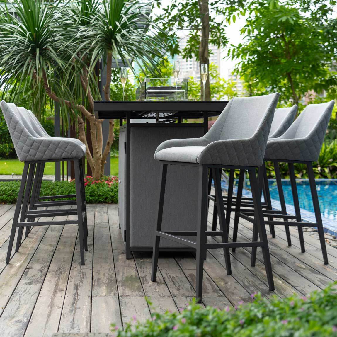 Maze - Outdoor Fabric Regal 8 Seat Rectangular Bar Set with Fire Pit Table - Flanelle - Blythe Living