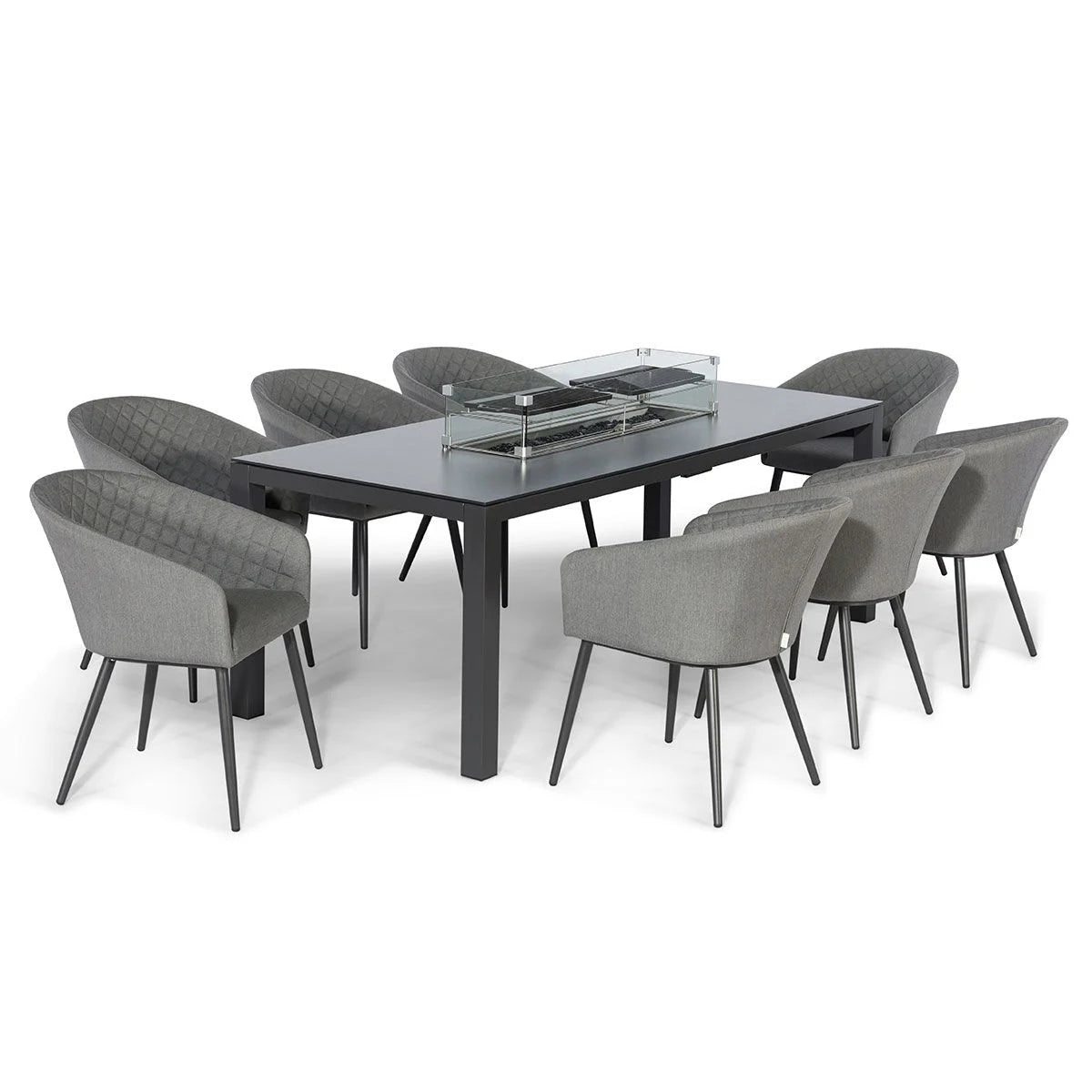 Maze - Outdoor Fabric Ambition 8 Seat Rectangular Dining Set with Fire Pit Table - Flanelle - Blythe Living