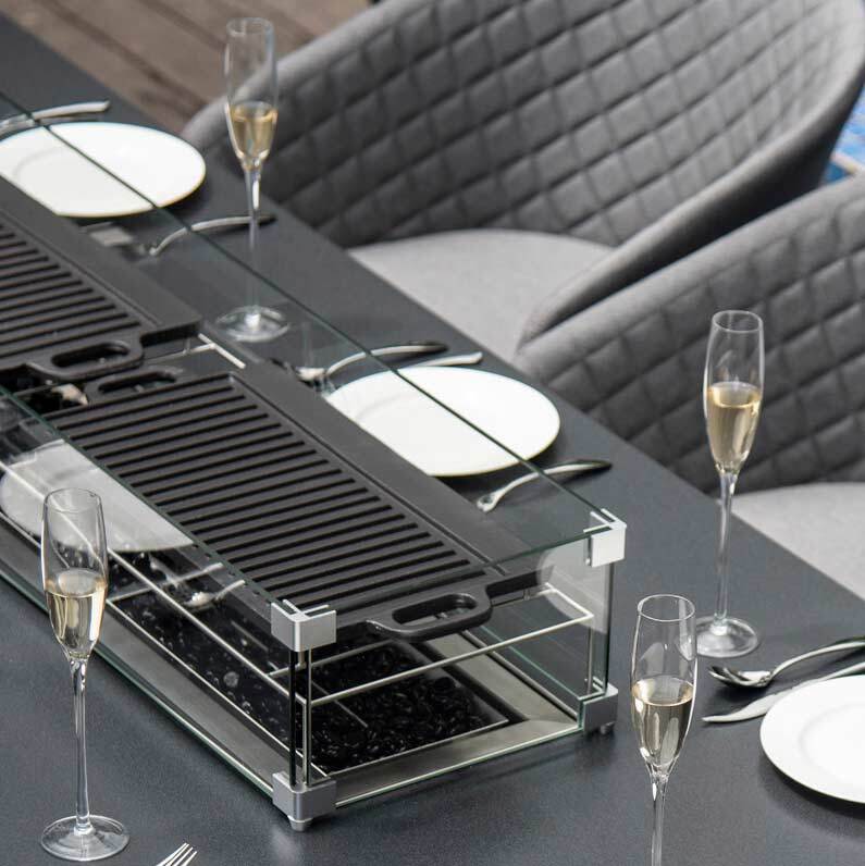 Maze - Outdoor Fabric Ambition 8 Seat Rectangular Dining Set with Fire Pit Table - Flanelle - Blythe Living