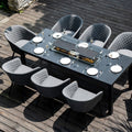Maze - Outdoor Fabric Ambition 8 Seat Rectangular Dining Set with Fire Pit Table - Flanelle - Blythe Living