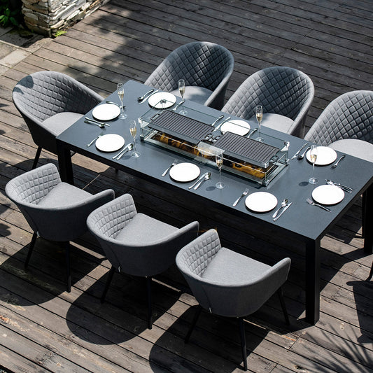 Maze - Outdoor Fabric Ambition 8 Seat Rectangular Dining Set with Fire Pit Table - Flanelle - Blythe Living