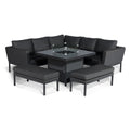 Maze - Outdoor Fabric Pulse Square Corner Dining Set with Fire Pit Table - Charcoal - Blythe Living
