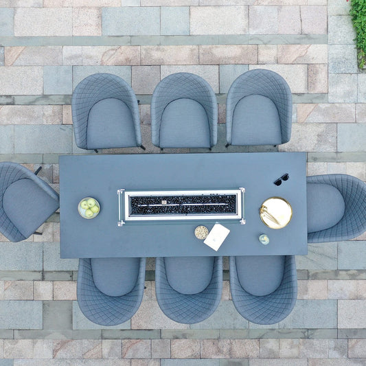 Maze - Outdoor Fabric Ambition 8 Seat Rectangular Dining Set with Fire Pit Table - Flanelle - Blythe Living