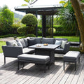 Maze - Outdoor Fabric Pulse Square Corner Dining Set with Fire Pit Table - Flanelle - Blythe Living