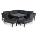 Maze - Outdoor Fabric Pulse Square Corner Dining Set with Fire Pit Table - Charcoal - Blythe Living