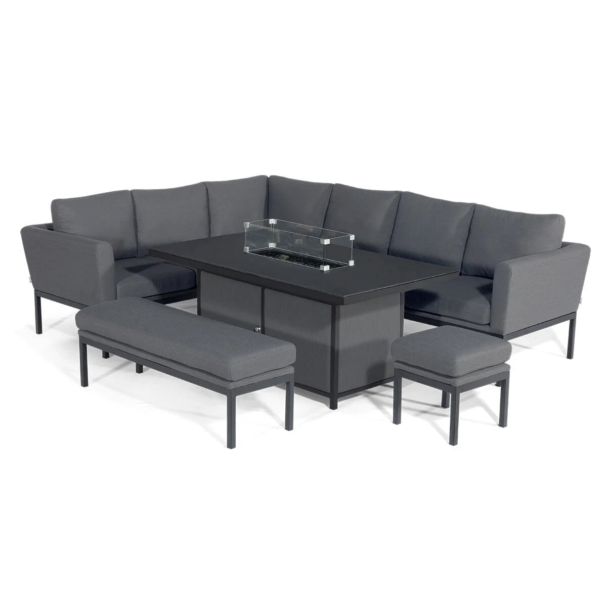 Maze - Outdoor Fabric Pulse Rectangular Corner Dining Set with Fire Pit Table - Flanelle - Blythe Living