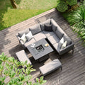 Maze - Outdoor Fabric Pulse Square Corner Dining Set with Fire Pit Table - Flanelle - Blythe Living