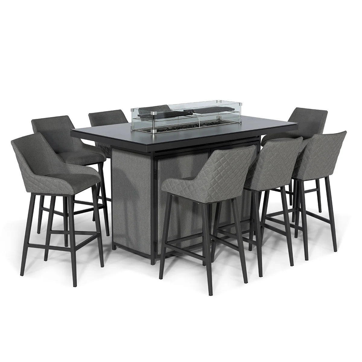 Maze - Outdoor Fabric Regal 8 Seat Rectangular Bar Set with Fire Pit Table - Flanelle - Blythe Living