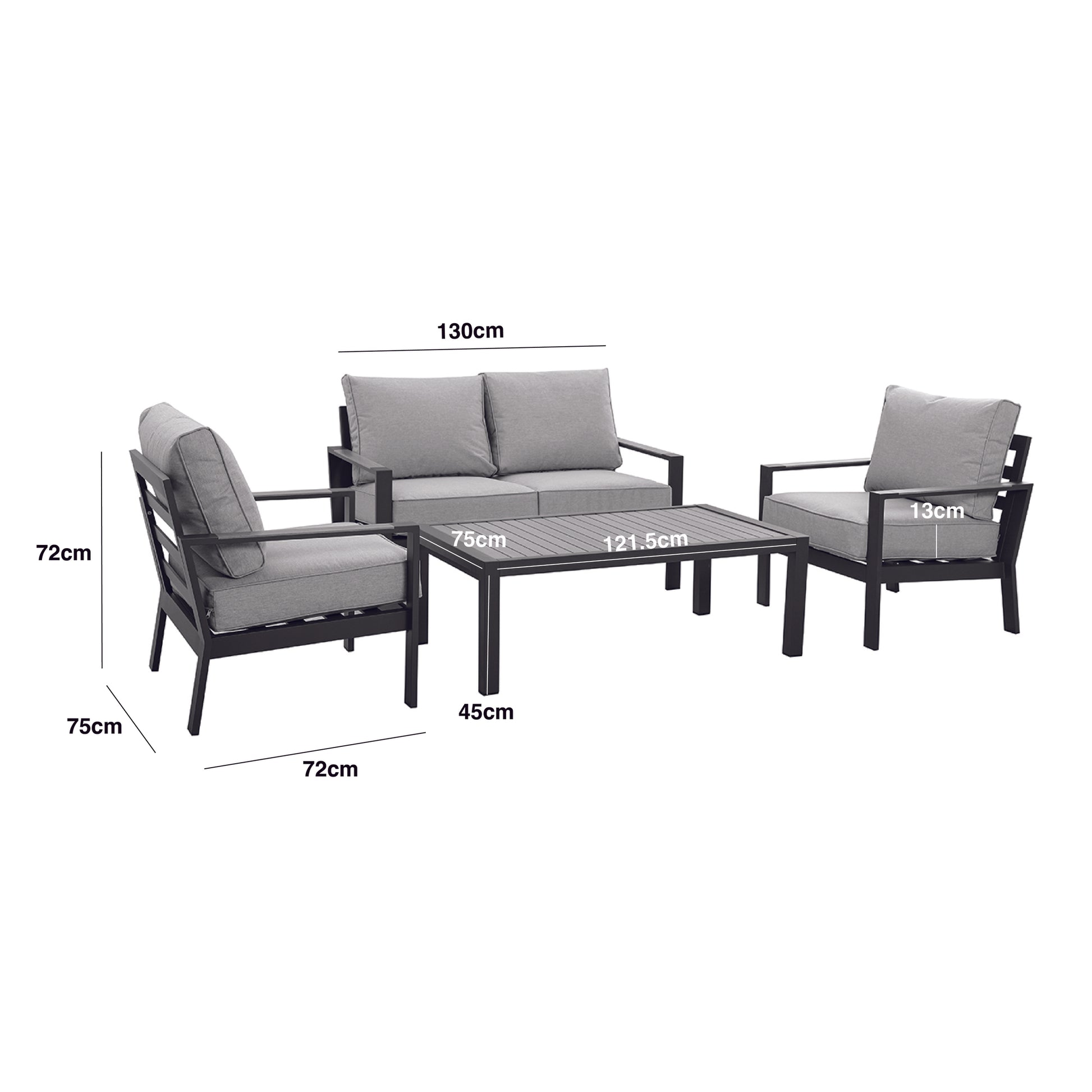 Maze - Vancouver 2 Seat Aluminium Sofa Set with Rectangular Coffee Table - Dove Grey - Blythe Living