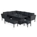 Maze - Outdoor Fabric Pulse Rectangular Corner Dining Set with Fire Pit Table - Charcoal - Blythe Living