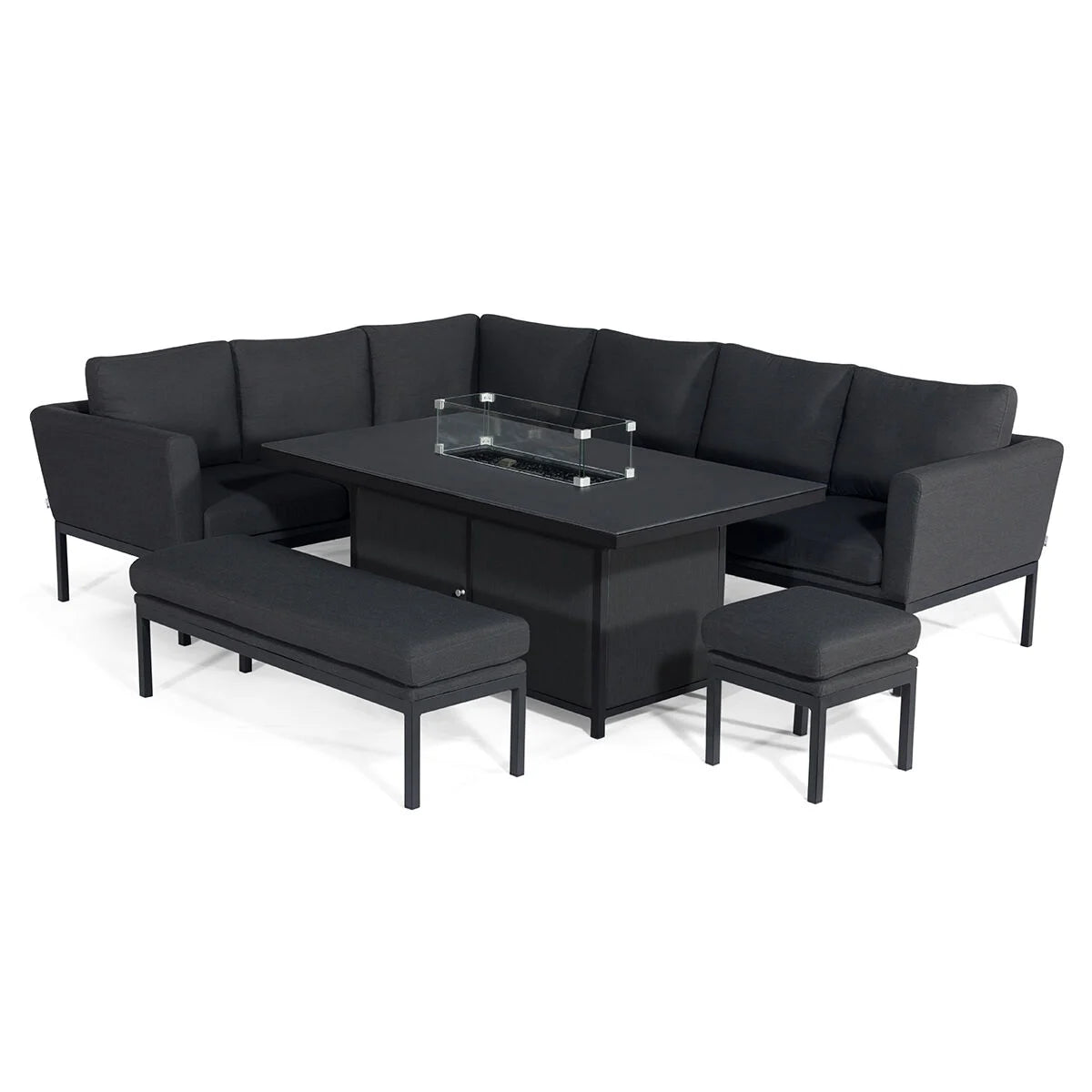 Maze - Outdoor Fabric Pulse Rectangular Corner Dining Set with Fire Pit Table - Charcoal - Blythe Living