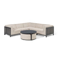 Maze - Outdoor Fabric Ibiza Small Corner Sofa Set with Round Coffee Table & 3 Footstools - Oatmeal - Blythe Living