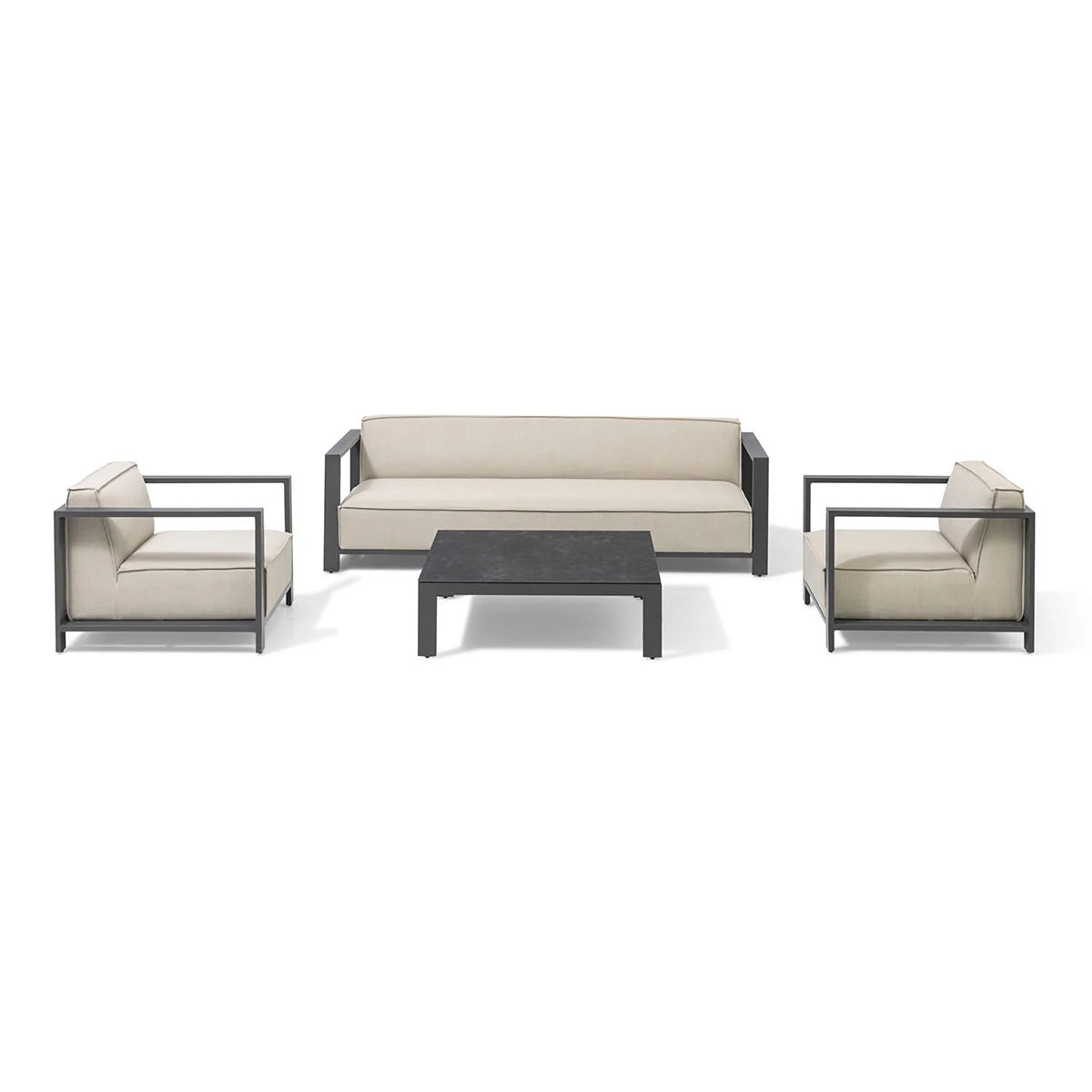 Maze - Outdoor Fabric Ibiza 3 Seat Sofa Set with Square Coffee Table - Oatmeal - Blythe Living