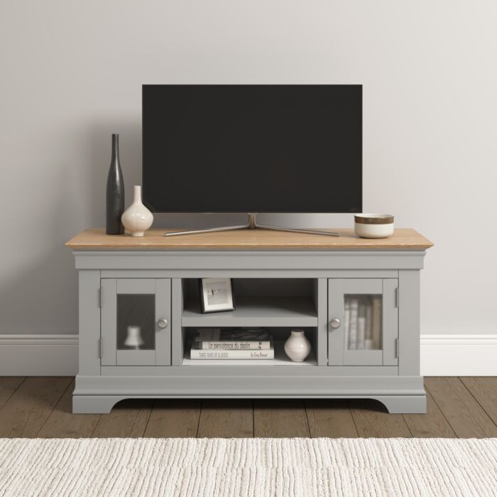 BORDEAUX SMALL TV STAND - PEBBLE GREY/OAK - Blythe Living