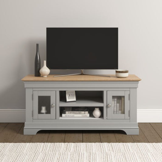 BORDEAUX SMALL TV STAND - PEBBLE GREY/OAK - Blythe Living