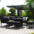 Maze - Outdoor Fabric Pulse Square Corner Dining Set with Fire Pit Table - Charcoal - Blythe Living